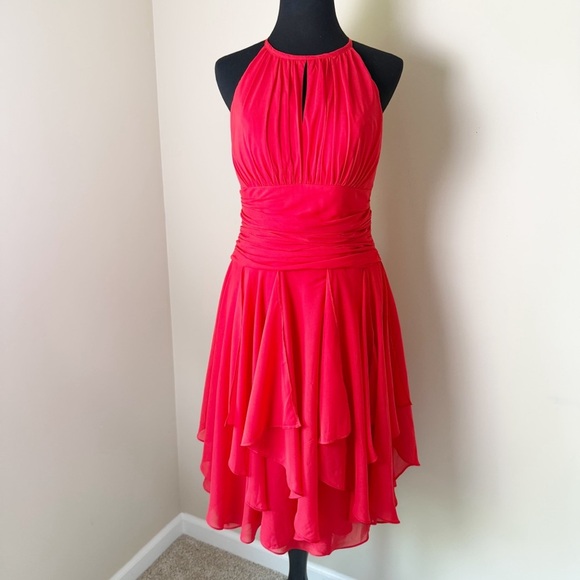 NWT JJs House A-line Halter Chiffon Cocktail Dress With Cascading Ruffles size 6 - Picture 3 of 16
